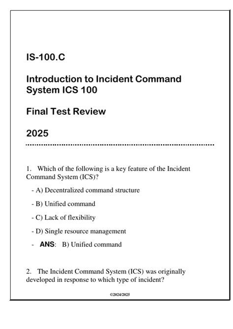 IS-100.C (Introduction to Incident Command System ICS 100) Final Test ...