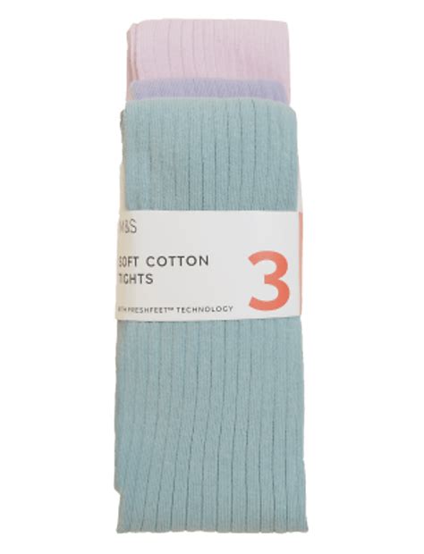 Buy 3pk Cotton Rich Ribbed Tights at Marks & Spencer