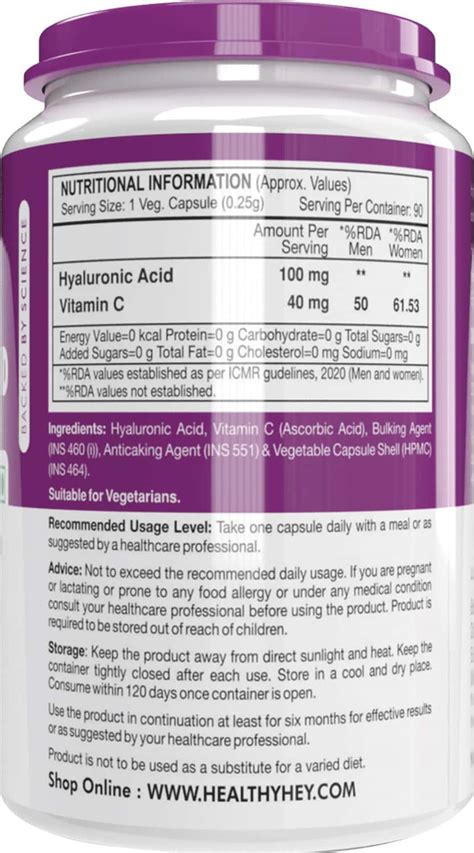 Buy HEALTHYHEY NUTRITION HYALURONIC ACID 2X PLUS VEG CAPSULES - 90 ...