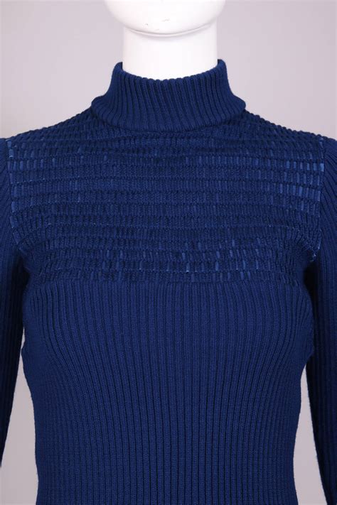 1970's Gucci Blue Mock Turtle Neck Sweater w/Suede Weave For Sale at ...