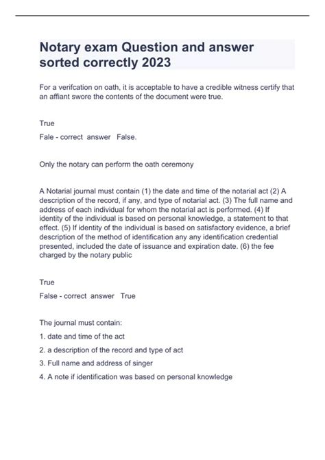 Image result for Answer Key for Notary Test