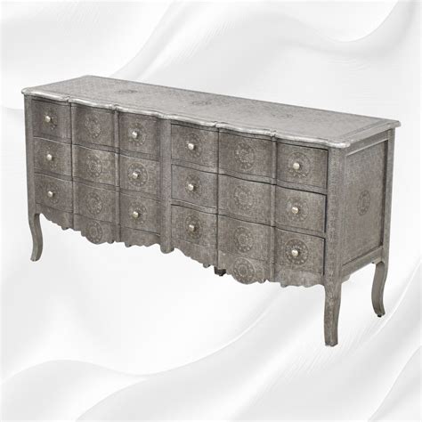 Jaden Antique Silver Metal Embossed 6 Drawer Chest – Luxury Handicrafts