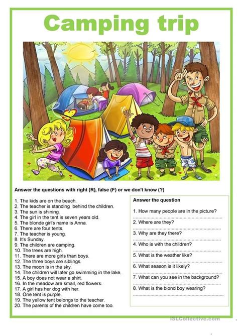 Picture description - Camping trip | Reading comprehension for kids ...