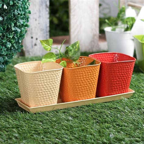 Buy Herb Set Orange shade Metal Planter online at best price