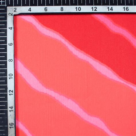 Indian Red And Pink Leheriya Pattern Digital Print Chiffon Satin Fabri ...