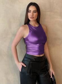 Firerie Women's Sleeveless Round-Neck Pleated Slim-Fit Tank Top | SHEIN USA