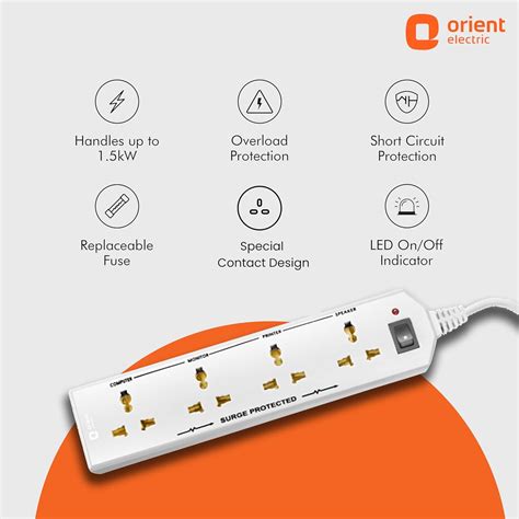 Orient Electric 4 Way Extension Board - HT 5 Mtr (White) – Electrical ...