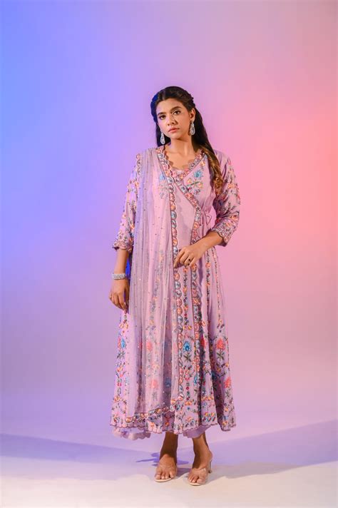 Lilac Silk Suit With Kashmiri Hand Work | Shreeman