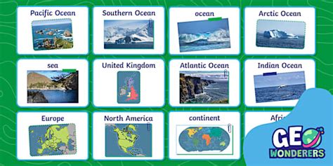 Geo Wonderers KS1: Continents and Oceans Key Vocabulary Cards
