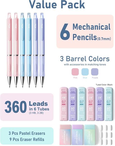 Four Candies Cute Mechanical Pencil Set – 12Pcs - Four Candies