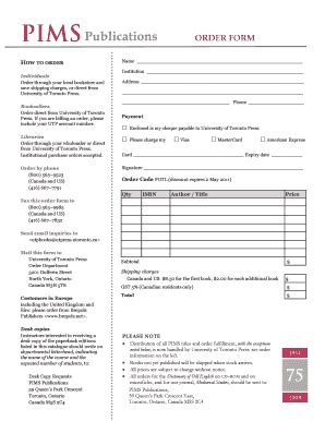 Fillable Online pims Pims Publications ORDER FORM - pims Fax Email ...
