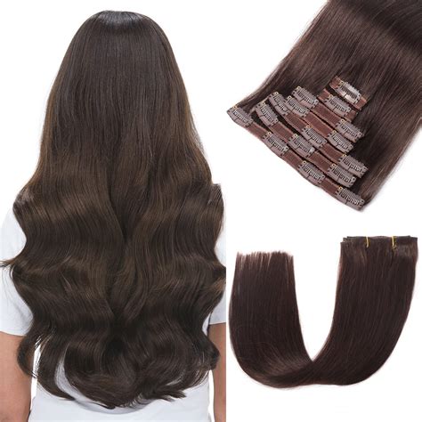 Dalise Clip in Hair Extensions Real Human Hair, Premium Dark Brown Hair ...