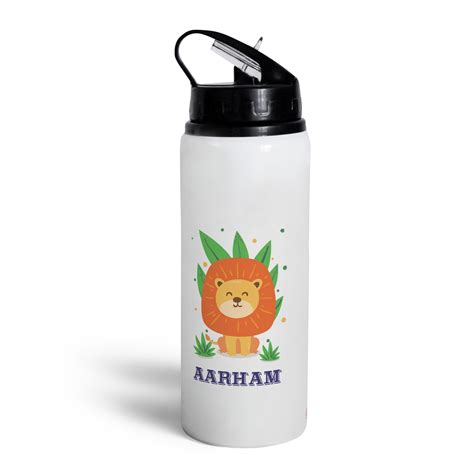 Personalised Sipper Water Bottle with Lion Illustration - Customize Bo ...