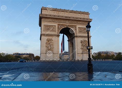 The Triumphal Arch Decorated with French Flag, Paris, France Stock ...
