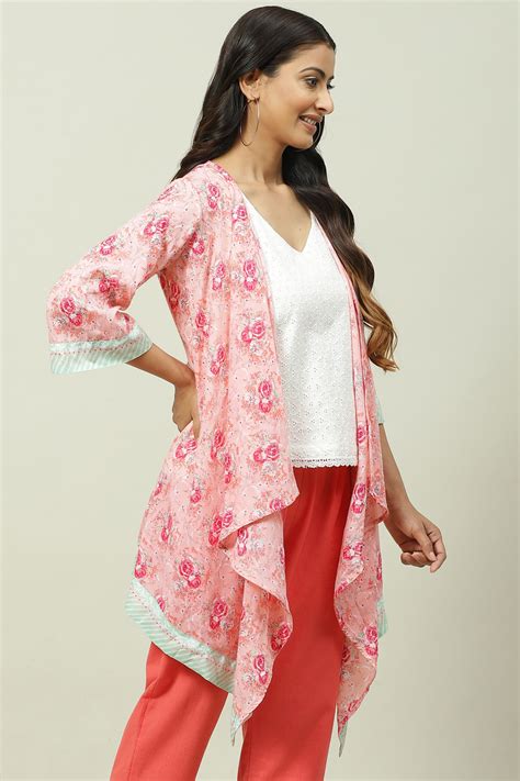 Pink Asymmetric Printed Jacket at Biba India