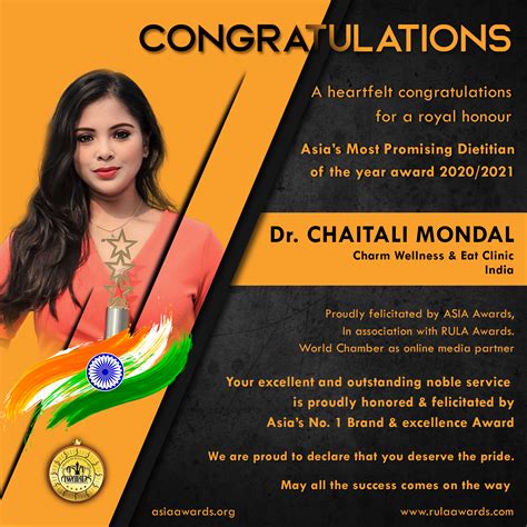 Dr Chaitali Mondal has bagged Asia's Most Promising Dietitian Award of ...