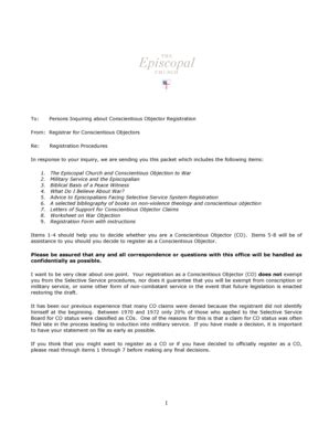 Fillable Online Registration Procedures for Conscientious Objectors Fax ...