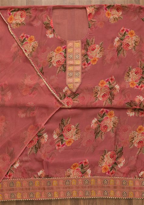 Buy Onion Pink Swarovski Semi Crepe Unstitched Salwar Suit - Koskii