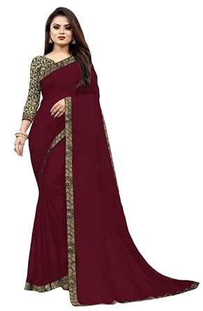 Buy M J ENTERPRISE Women's Plain Georgette Ready Pleated Saree Solid ...