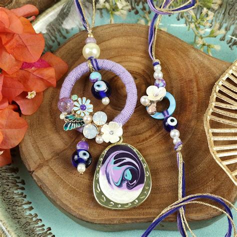 Handpainted Base With Enamel Flower Bhaiya Bhabhi Rakhi Pair – Raksha ...