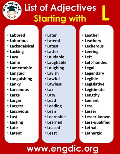 All Adjectives that Start with L (Sorted List) - EngDic
