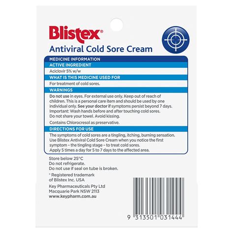 Blistex Antiviral Cold Sore Cream 5g