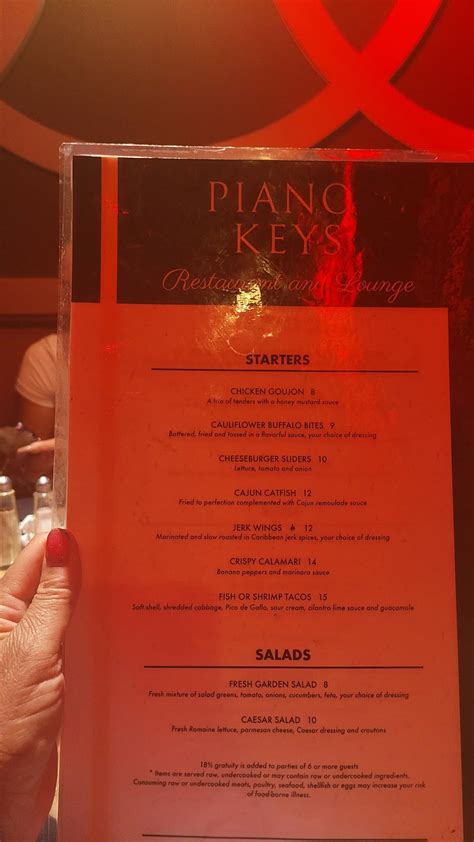 Menu at Piano Keys Restaurant and Lounge, Brandywine