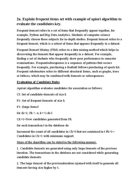 BIG DATA Answers - NOTES - 2a. Explain frequent items set with example ...