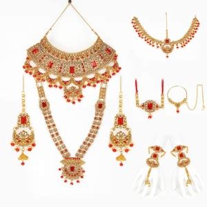 DULHAN SET Shell Gold-plated Red, Gold, White Jewellery Set Price in ...