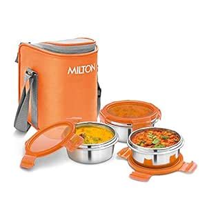 Buy MILTON Cube 3 Lunch Box, 300 ml, Set of 3, Orange Online at Low ...