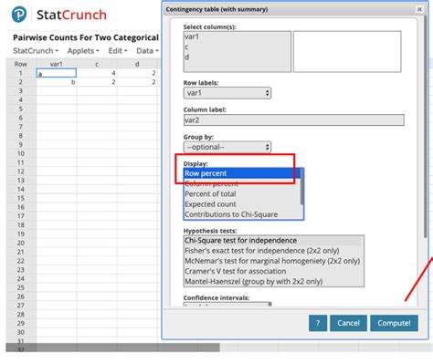 Image result for StatCrunch Contingency Table