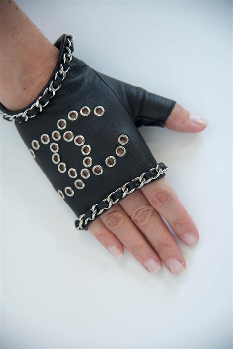 Chanel By Karl Lagerfeld Perforated "CC" Fingerless Leather Glove For ...