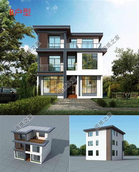 现代别墅设计图纸带效果图，85平、100平、145平三个户型方案_三层别墅设计图_图纸之家