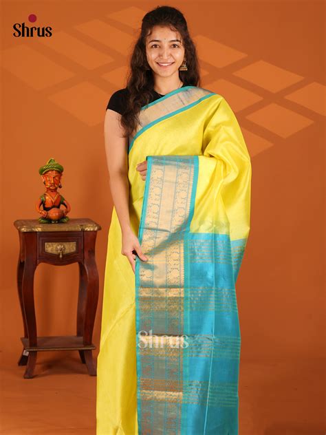 Yellow & Aqua Blue Silk Cotton Saree | Pure Silk Cotton Sarees