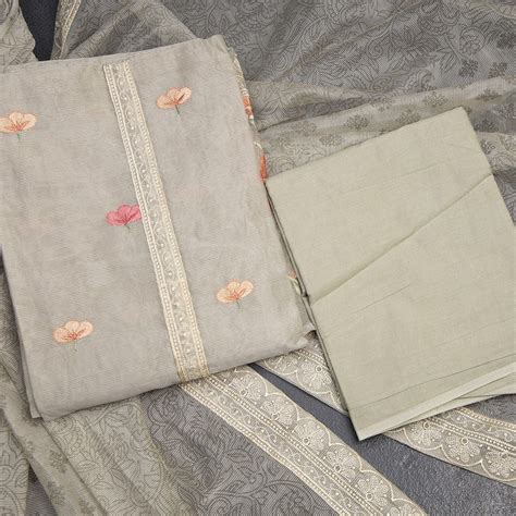 Mul Chanderi Very Light Pista Green Unstitched Salwar Material With ...