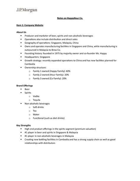 Task 2 - Notes on Happy Hour Co vIRTUAL - Notes on HappyHour Co. Item 1 ...