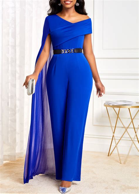 Royal Blue Mesh Asymmetrical Neck Sleeveless Jumpsuit | modlily.com ...