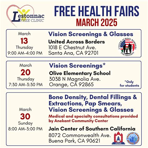 Lestonnac Free Clinic | 🌟 Free Vision, Medical & Dental Health Fairs this March! 🌟 This March ...