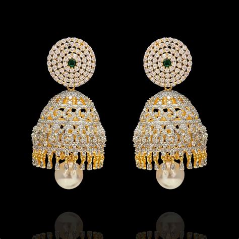 Diamond Look Jhumka Buttalu Earrings with Emerald Stones – Sneha ...
