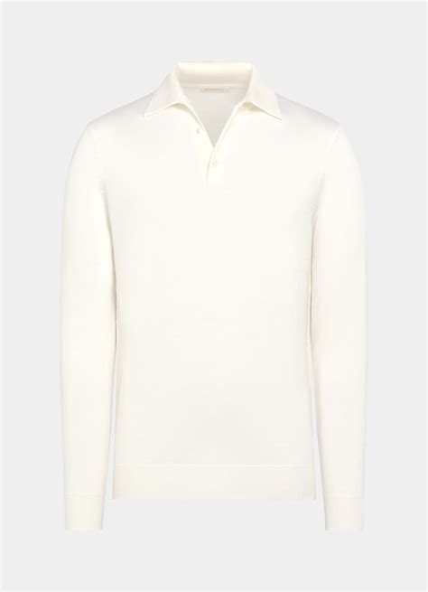 Off-White Merino Long Sleeve Polo in Pure Wool | SUITSUPPLY
