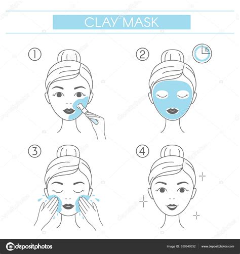 Steps How Apply Facial Cosmetic Clay Mask Line Vector Elements Stock ...
