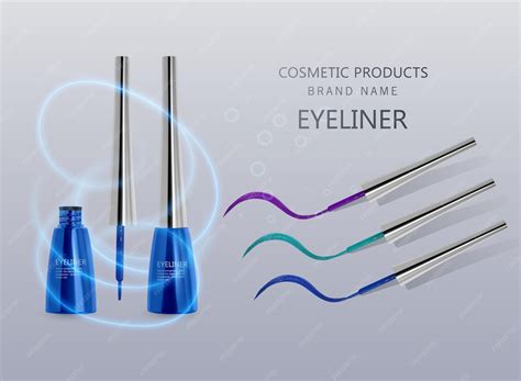 Liquid eyeliner, set of blue color, eyeliner product mockup for ...