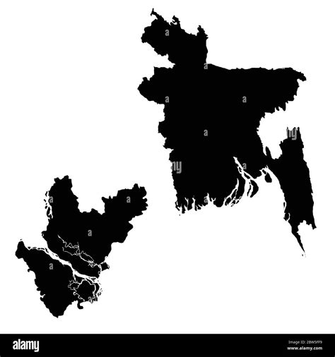 Vector map Bangladesh and Dhaka. Country and capital. Isolated vector Illustration. Black on ...