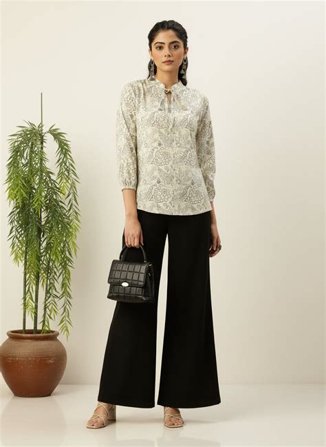 White Floral Printed Tie-Up Neck Top – Amukti - The Women's Ethnic ...