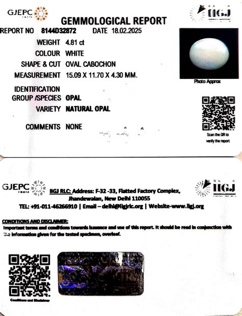 4.81/CT Natural Opal with Govt. Lab Certificate | Khanna Gems