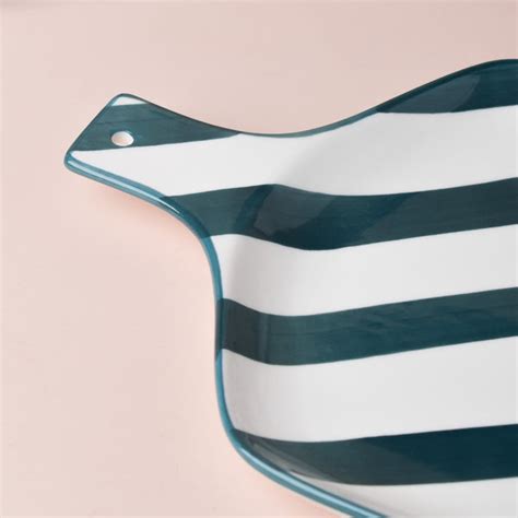 Sailor Striped Green Platter With Handle 10 Inch