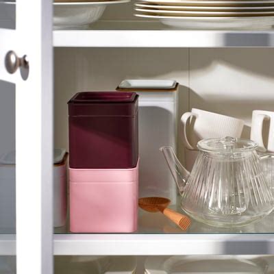BLOMNING tin with lid, off-white for coffee/tea, 10x10x10 cm (4x4x4 ...