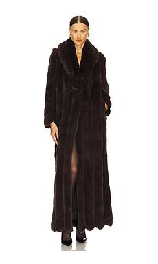 LOBA Luciana Faux Fur Maxi Coat in Chocolate | REVOLVE