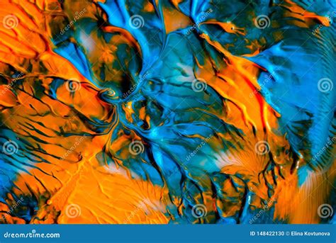 Dynamic Fluid Color Paint Splashes Background. Blue and Orange Mixed ...