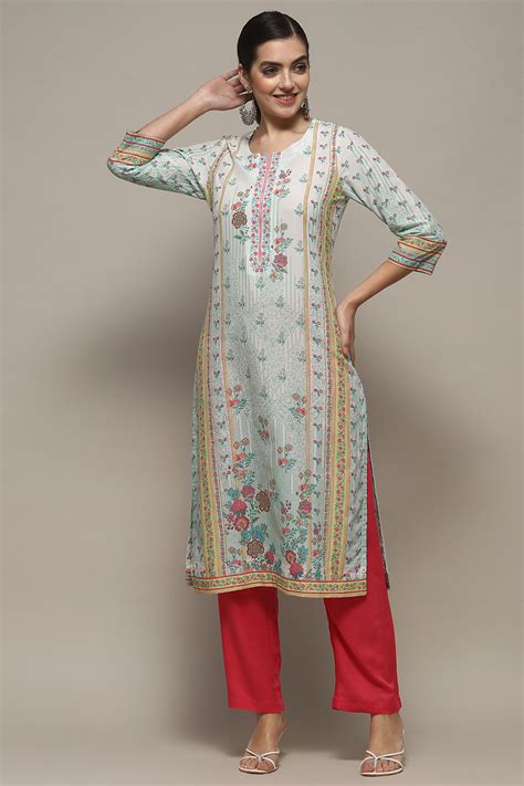 Mint Cotton Straight Kurta at Biba India